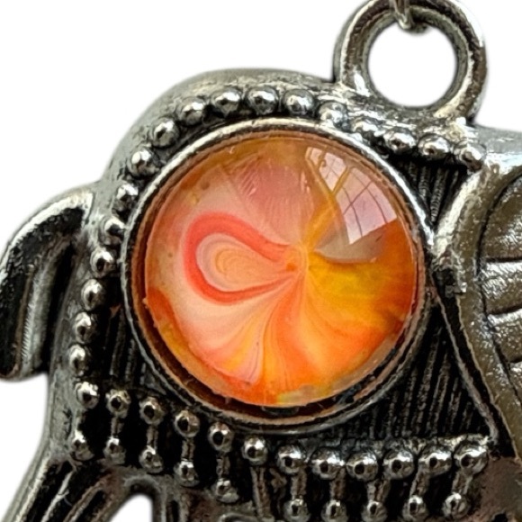 Handmade Orange and Peach Fluid Art Elephant Pendant Necklace - Picture 5 of 8